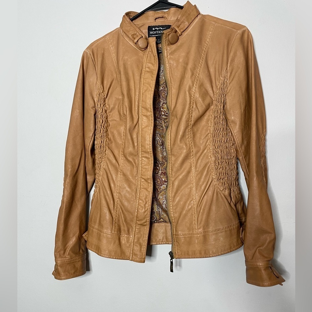MONTANACO Tan Leather Jacket for Women Size S
